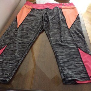 RBX LEGGINGS~ Capri ~Black + White Striped with Pink + Orange Blocks of Color~2X